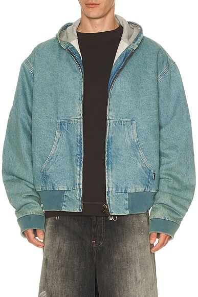 VETEMENTS Hooded Workwear Denim Jacket in Vintage Mid Blue