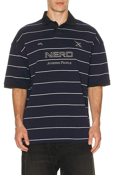 VETEMENTS Nerd Football Polo in Navy & White Stripes