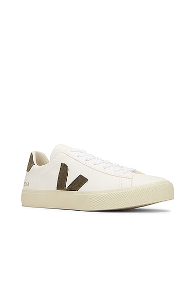 Veja White Low-top Sneakers With Logo Patch In Leather Man In Extra White & Kaki