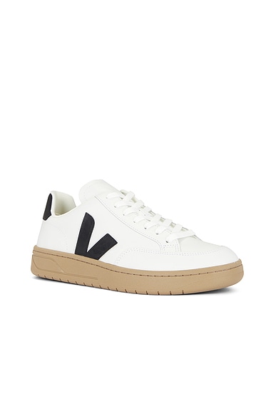 Veja V-12 Black Dune Sneakers In Chromefree Cowskin In White Black Dune