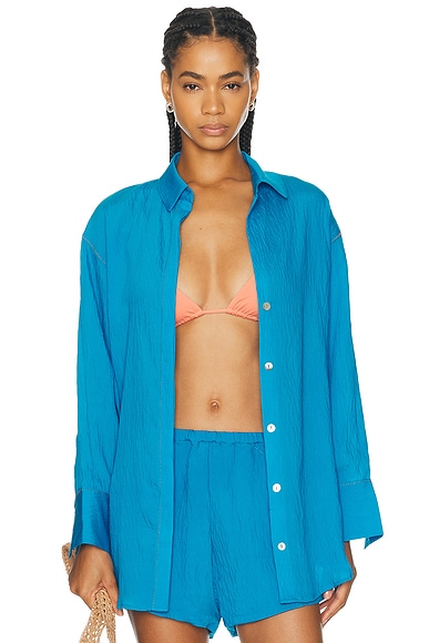 Vix Swimwear x Rosie Huntington-Whiteley Baily Long Sleeve Shirt in Blue
