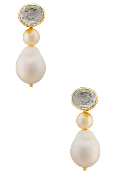 VALERE Luminous Earrings in Clear Quartz, Pearl, & Gold