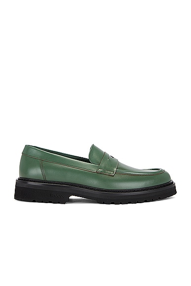 Shop Vinny's Richee Penny Loafer In Leather Green