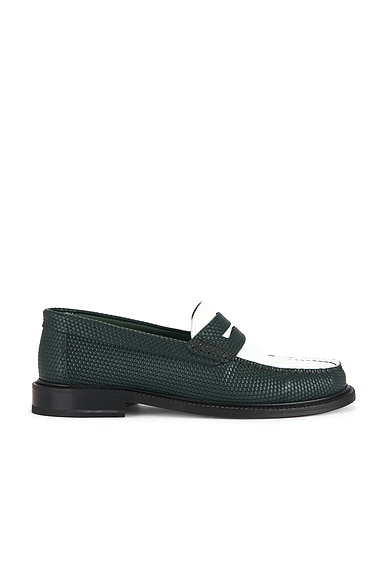 Vinny's Yardee Mocassin Loafer in Embossed Green Two Tone Leather