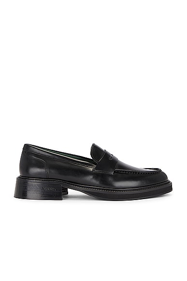Shop Vinny's Heeled Townee Penny Loafer In Polido Leather Black