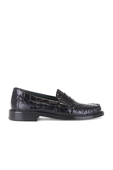 Shop Vinny's Yardee Mocassin Loafer In Croco Pattern Black