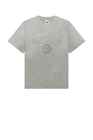 vowels Faded Collegiate Tee in Grey Heather