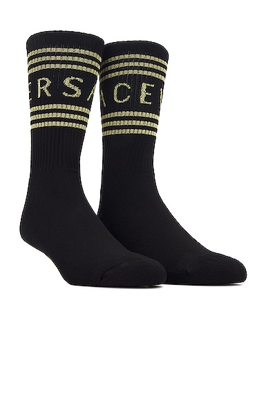 【送料&関税込】Versace Socks Versace Pink & Yellow 1990s' Vintage Logo Socks Versace