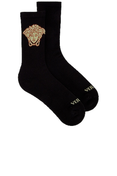 Versace Athletic Socks In Black & Gold