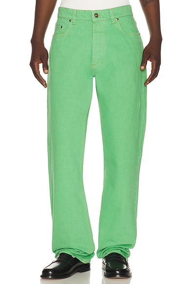 VERSACE Color Denim Pant in Pale Green