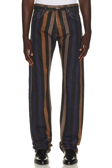 VERSACE Rigid Denim With Stripe Print in Multicolor