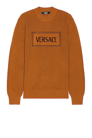 Shop Versace Macrologo Sweater In Caramel & Black
