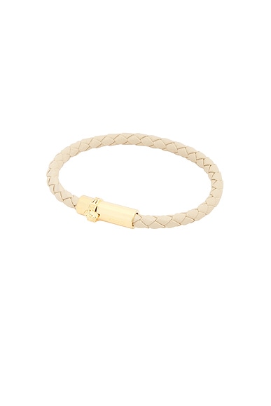 Shop Versace Medusa Braded Leather Bracelet In Sand Oro