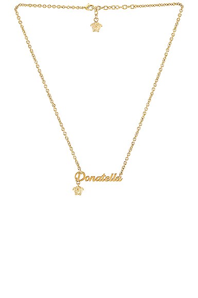 Versace Nameplate Necklace In Gold