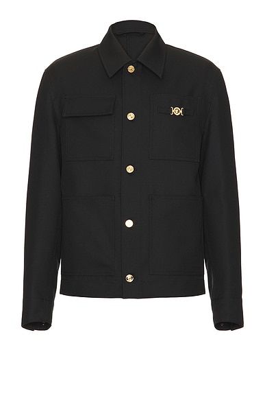 VERSACE Button Down Blouson in Black