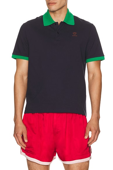 VERSACE Piquet Polo in Dark Navy & Bright Emerald