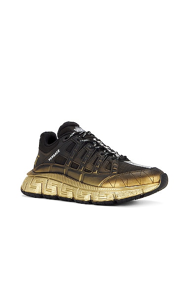 Shop Versace Sneaker In Black & Gold