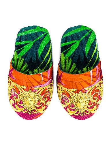 Click to view more detailed imagery on our partner's website Versace Jungle Slippers In Green Print