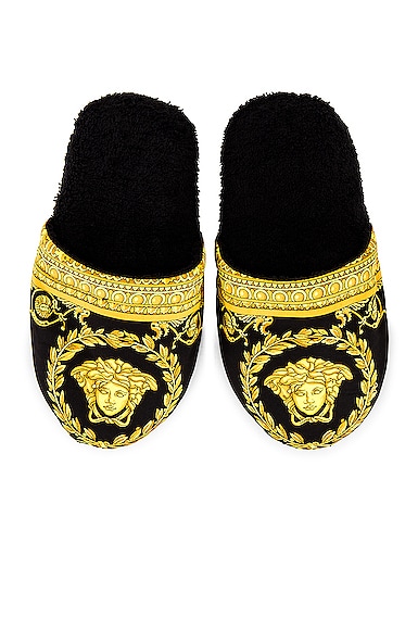 VERSACE Barocco Slippers in Black,Abstract