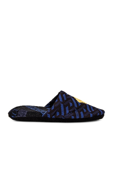 VERSACE Monogram All Over Slippers in Blue