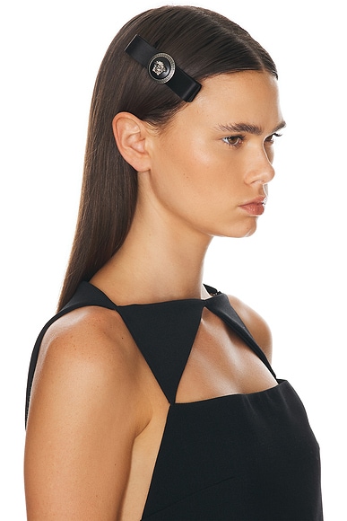 Shop Versace Satin Ribbon Hair Clip In Black