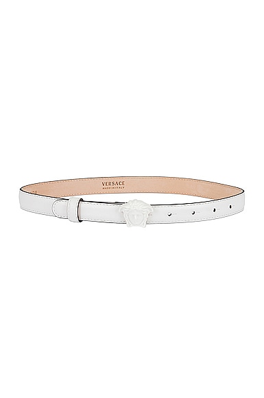 Versace La Medusa Leather Belt In Bianco Ottico & Oro