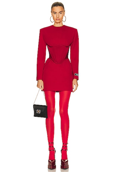VERSACE Long Sleeve Mini Dress in Red