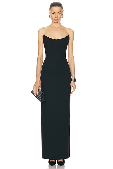 Shop Versace Strapless Midi Slip Dress In Black