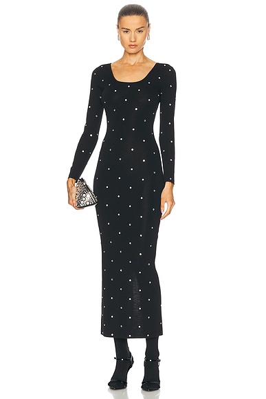 VERSACE Long Sleeve Midi Dress in Black