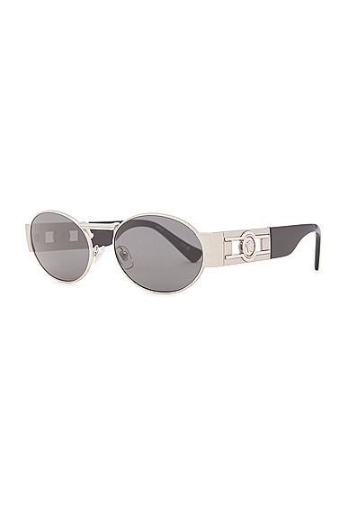 Shop Versace Round Sunglasses In Black & Silver