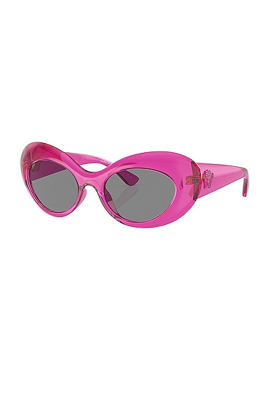 Shop Versace Oval Sunglasses In Pink Transparent
