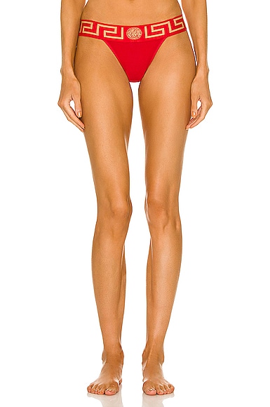 VERSACE Greca Border Thong in Red
