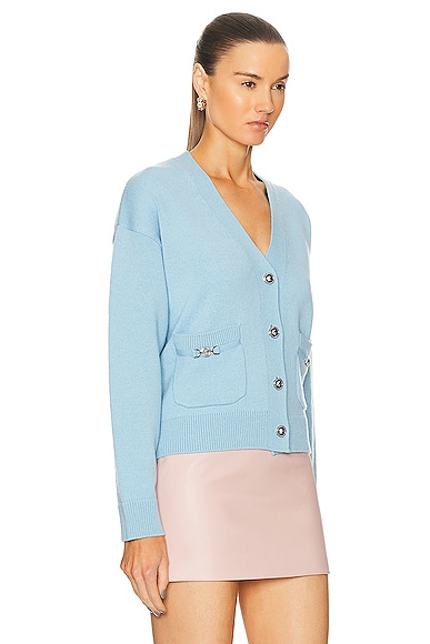 Shop Versace Interlock Knit Cardigan In Pale Blue