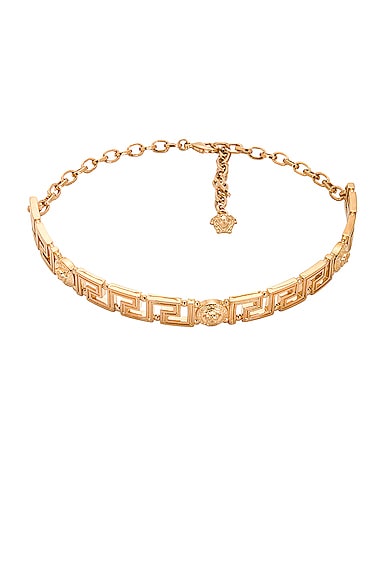 Versace La Greca Brass Choker Necklace In Gold