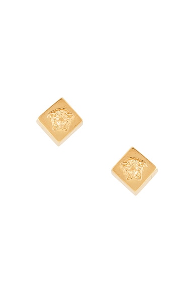 VERSACE Metal Square Earrings in Versace Gold