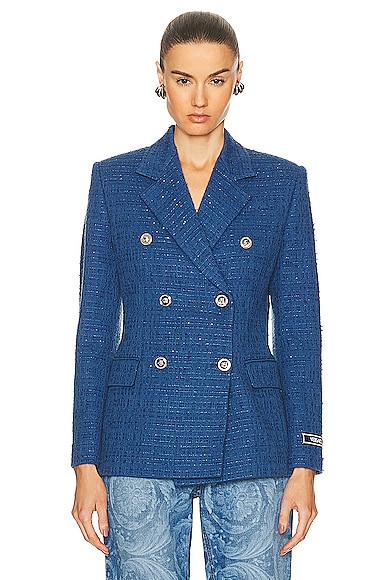 VERSACE Informal Tweed Jacket in Blue
