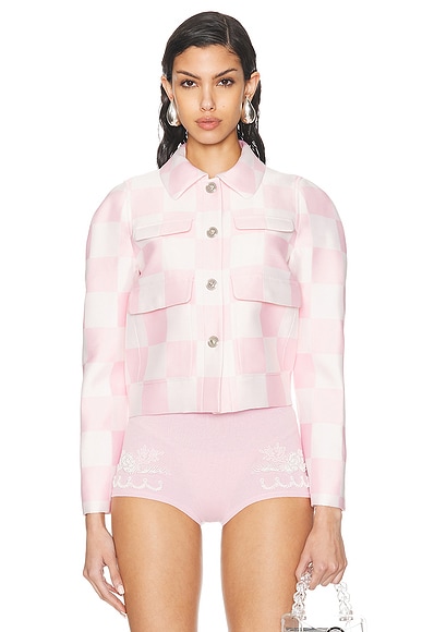 VERSACE Silk Jacket in Pastel Pink & White