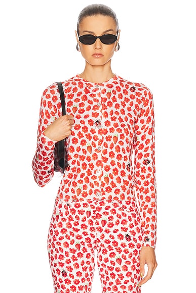 VERSACE Long Sleeve Cardigan in White & Red
