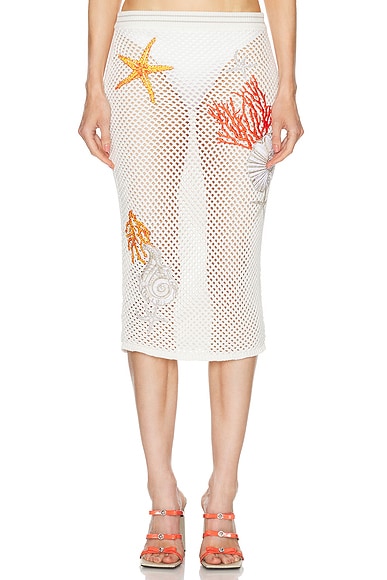 VERSACE Embroidered Midi Skirt in Ivory