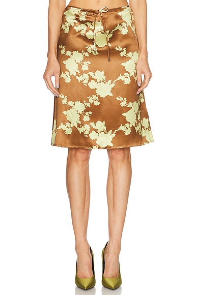 VERSACE Silk Midi Skirt in Tobacco & Pale Yellow