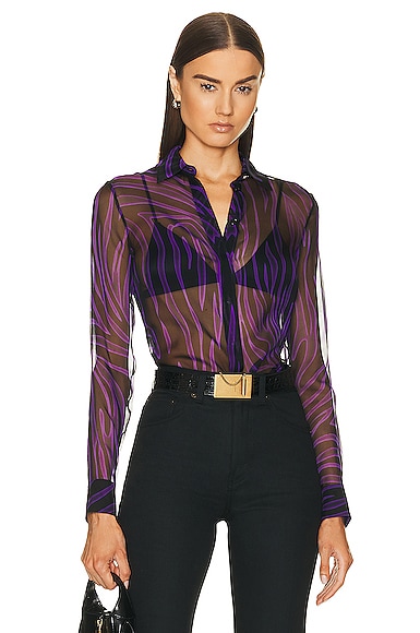 Versace Long Sleeve Shirt In Black & Orchid