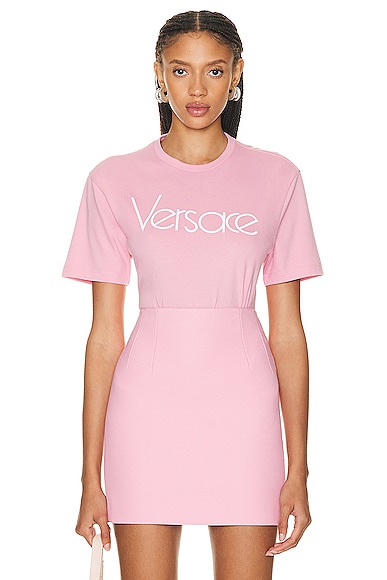 VERSACE 80 s Logo T shirt in Rose White FWRD