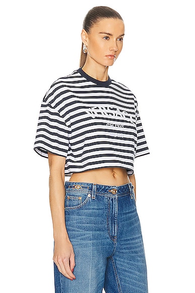 Shop Versace Nautical Striped Tee In White & Navy