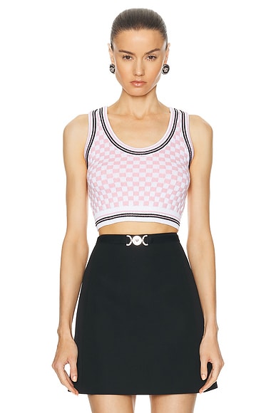 VERSACE Knit Top in White & Pale Pink