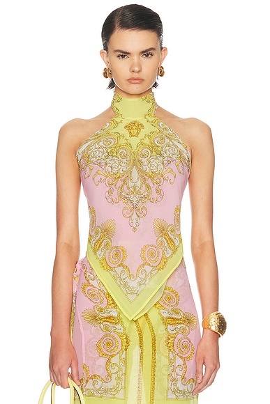 VERSACE Scarf Top in Pale Yellow & Rose Quartz