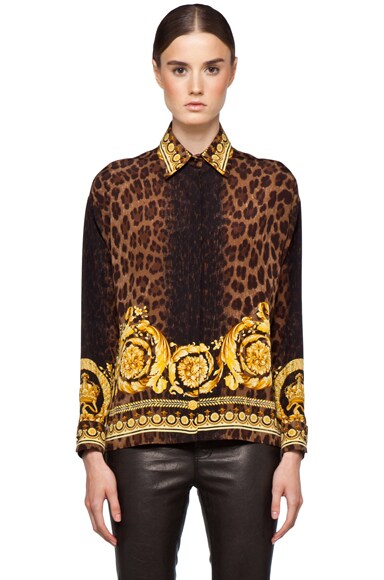 VERSACE Leopard Silk Blouse in Gold | FWRD