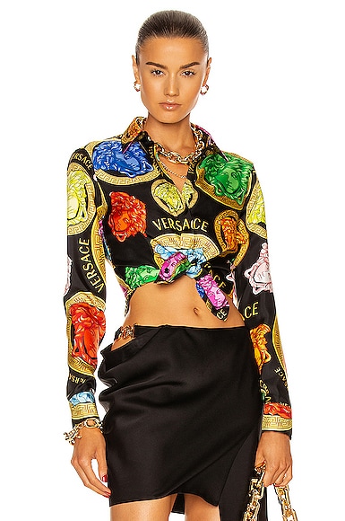 VERSACE MEDUSA AMPLIFIED LONG SLEEVE BUTTON UP TOP,VSAC-WS93