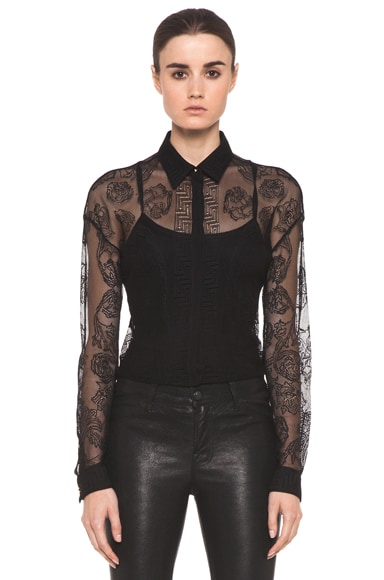 VERSACE Lace Blouse in Black | FWRD
