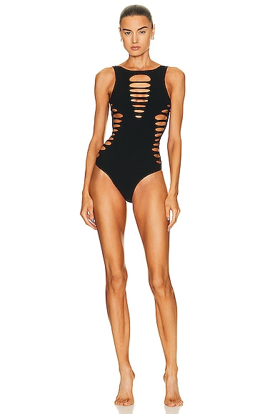 Shop Versace Slashes One Piece Swimsuit In Black