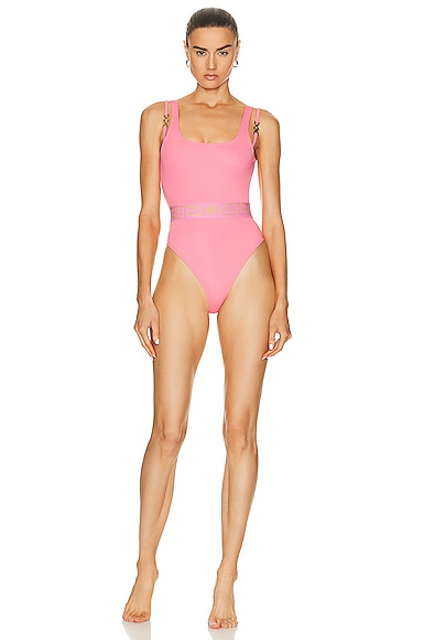 Shop Versace One Piece Swimsuit In Flamingo